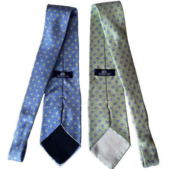 STAFFORD Silk Tie Designer Geometric FISH Blue Green 58-62 x 3.75 Lot of 3 - Picture 5 of 12